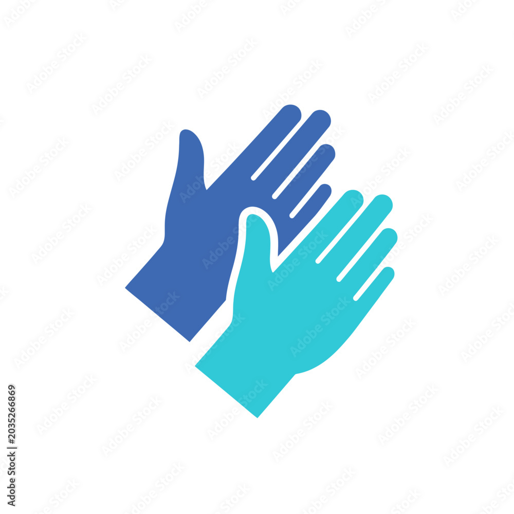 Fototapeta premium Blue and teal clapping hands silhouette icon.