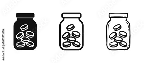 Fotografia Glass Jar with Coins Icon Set for Savings Investment and Financial Growth Concep