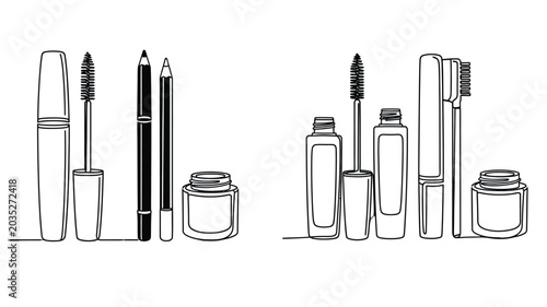 Принти на полотні Cosmetic Containers And Writing Utensils Black Line Silhouette