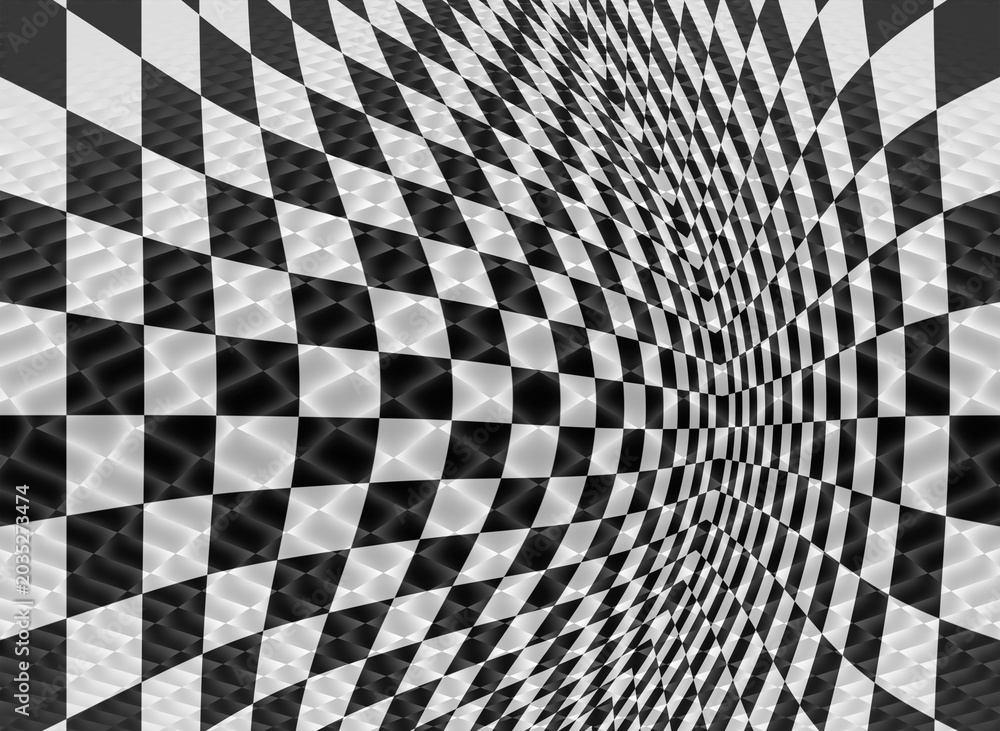 Fototapeta premium Geometric background with checkered texture - Abstract illusion
