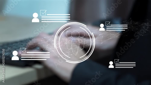 Businessman analyzing customer profiles with audience targeting, user data research and business marketing analytics concept.