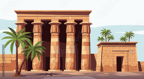 Photos Detailed vector illustration of an ancient Egyptian temple, showcasing monumenta