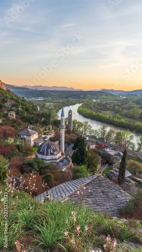 Pocitelj, Bosnia and Herzegovina with historic mosques along the Neretva River