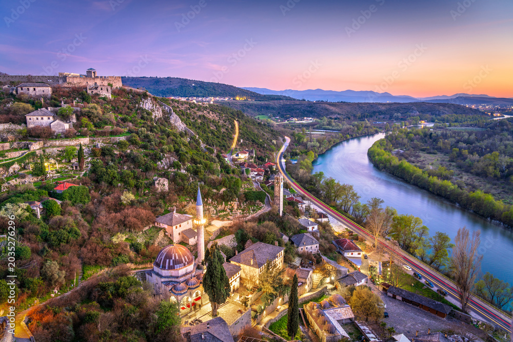 Obraz premium Pocitelj, Bosnia and Herzegovina at Twilight
