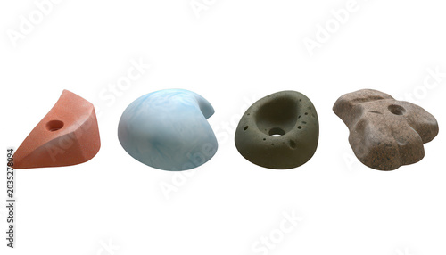 Various Climbing Holds with Different Textures and Shapes