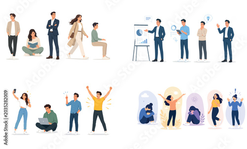 Vsai diverse cartoon business people expressing various emotions