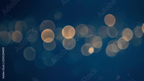 Floating circular bokeh clusters shifting smooth waves deep navy background faint cinematic ambience
