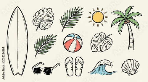 Tableau sur toile Beach summer vacation icons set.