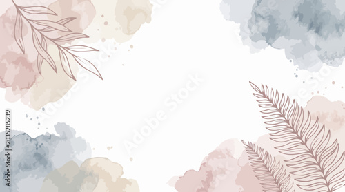 Konstfotografi Floral ornament with watercolor washes, pastel tones and neutral background