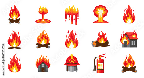 Flame fire icons and symbols burning.