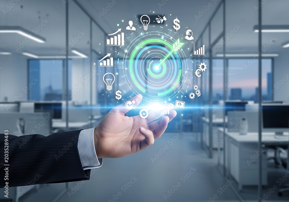 Fototapeta premium Businessman interacting with digital interface in modern office