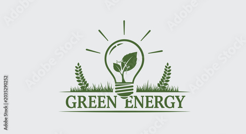brush Eco friendly green energy logo, sustainable power symbol, environmental icon, green light bulb emblem isolated on White Background three