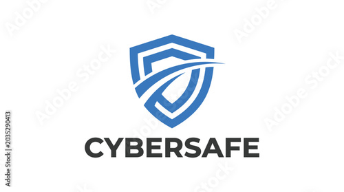 CyberSafe Shield Logo with Abstract Swoosh.