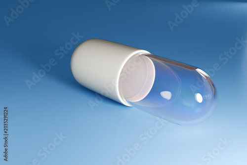 Empty Medical Capsule Shell Isolated on Blue Background, 3D Render