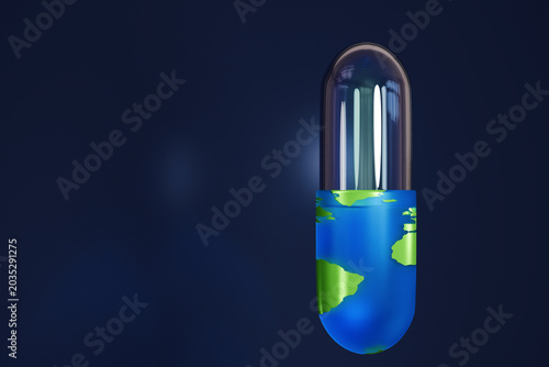 Fotografía Global Healthcare Concept: 3D Render of Medical Capsule Shaped like Planet Earth