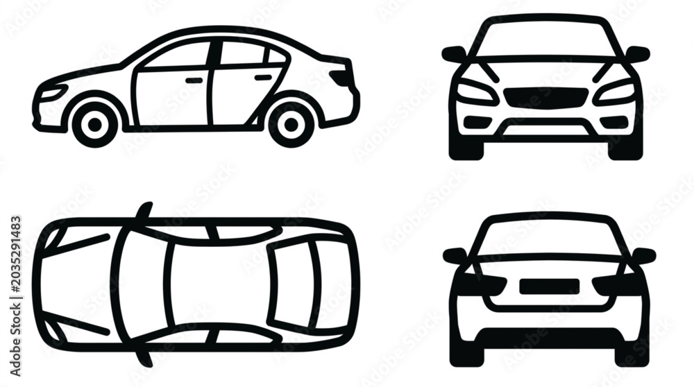 Obraz premium Car vehicle automobile four views.