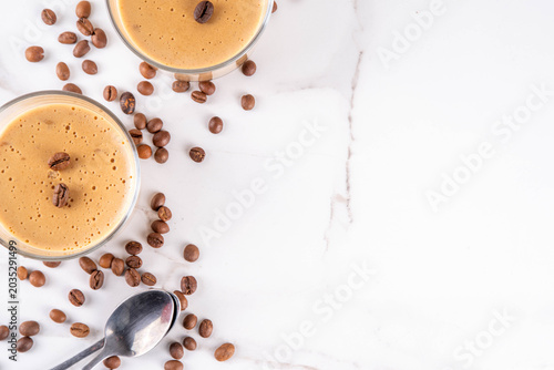 Photography Italian coffee latte mousse dessert, souffle or pudding