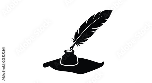 Obraz na płótnie quill pen and inkwell silhouette writing feather scribe calligraphy literature h