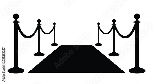 Schilderij op canvas red carpet and stanchions silhouette ropes event entrance pathway black white ba