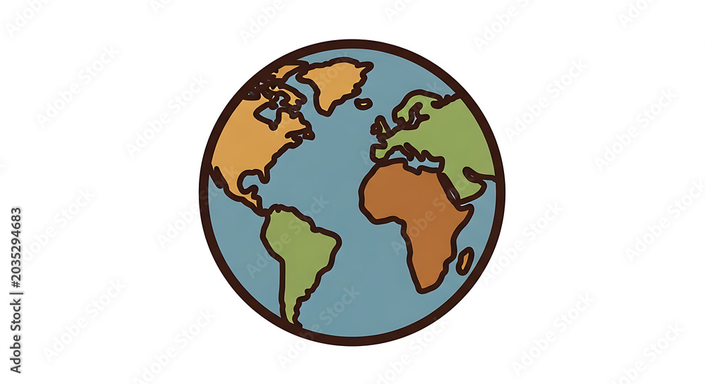 Fototapeta premium Stylized flat vector illustration of the earth globe showing continents