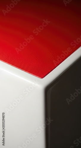 Abstract Geometric Composition of Red, White, and Shadowy Corner.