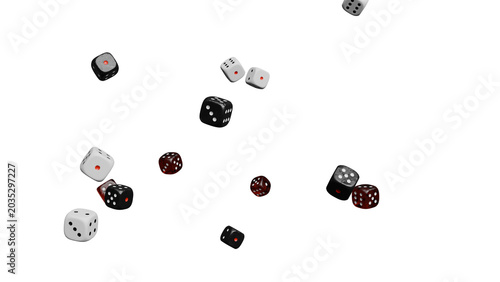Bild auf Leinwand Falling Dice Against Black Background