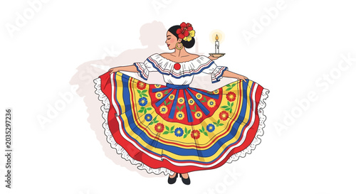 Mexican dancer in traditional colorful dress Latin America folk dance