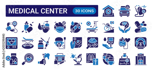 Foto Medical center glyph icon set with dual color style featuring hospital, healthca