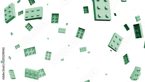 Floating Green Building Blocks on Black Background
