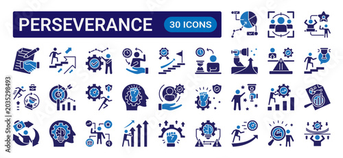 Schilderij op canvas Perseverance glyph icon set with dual color style featuring motivation, resilien
