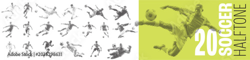 Abstract soccer player silhouette with halftone grunge effect texture for competition and sports marketing visuals