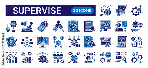 Quadro su tela Supervise glyph icon set with dual color style featuring monitoring, management,