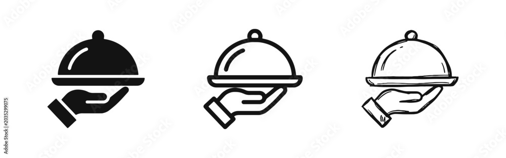 Fototapeta premium Hand Holding Restaurant Serving Tray or Cloche Hospitality Icon