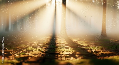 Sunlight Beams Through Forest Canopy.