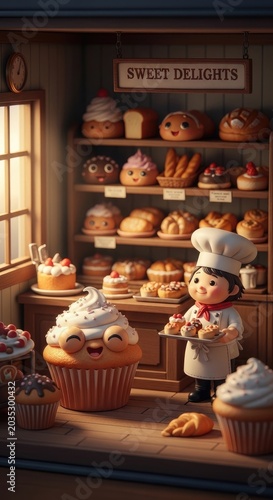 Sweet Delights Bakery - A Whimsical Scene.