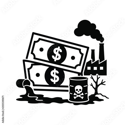 Environmental Pollution for Profit Concept, Toxic Industry Money Illustration