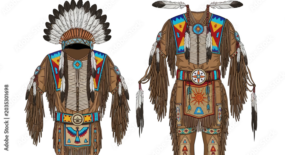 Obraz premium Native American Indian Traditional Warrior Costume Illustration