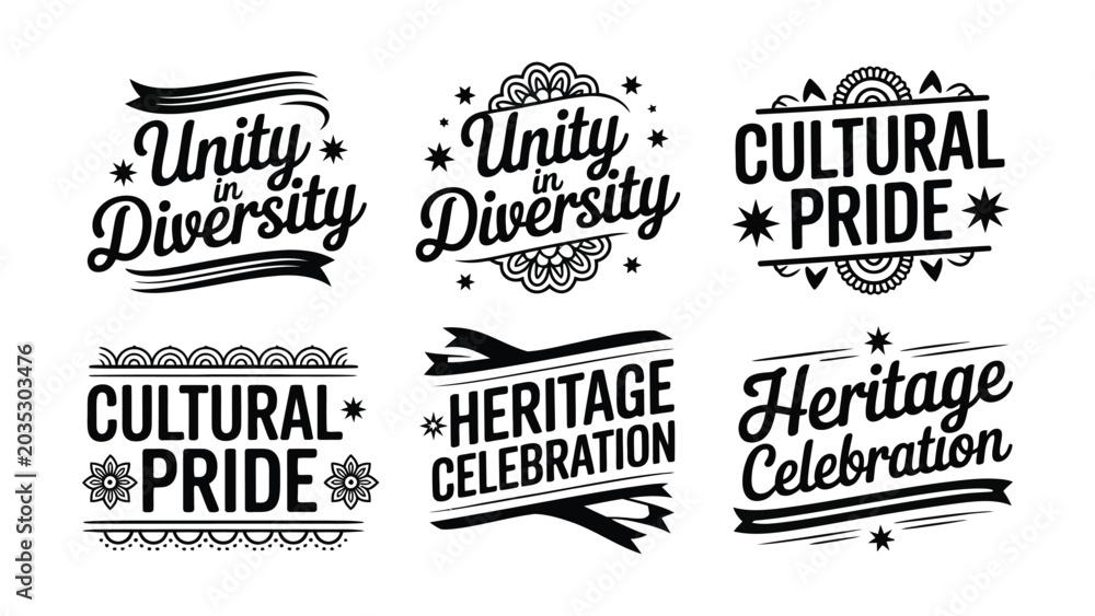 Fototapeta premium Black and white graphic design elements for cultural celebration and heritage pride unity in diversity symbols