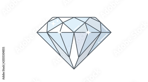 A detailed illustration of a large diamond with many facets shines brightly.