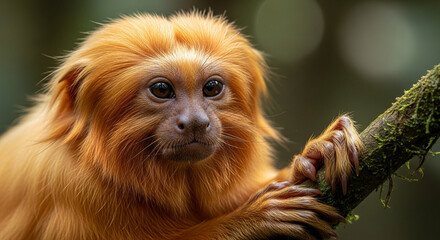 Golden monkey on tree branch closeup.