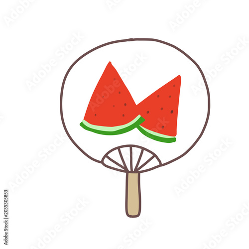 Red Watermelon Pattern Japanese Fan Illustration