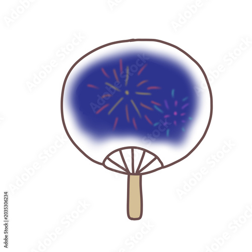 Blue Fireworks Pattern Japanese Fan Illustration
