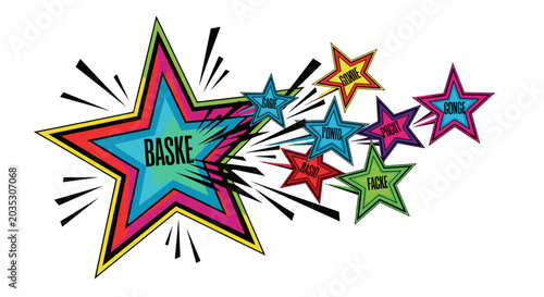 Colorful Stars Bursting Outward With Text Inside.