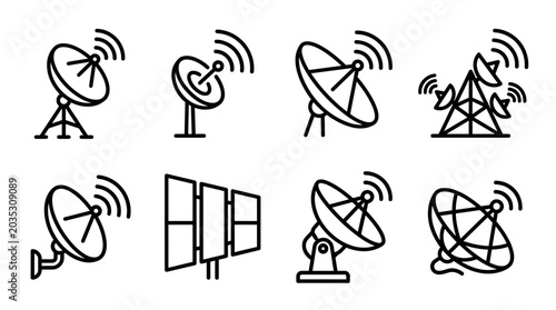 Cuadro en lienzo Collection of Satellite Dish Icons for Communication and Broadcasting