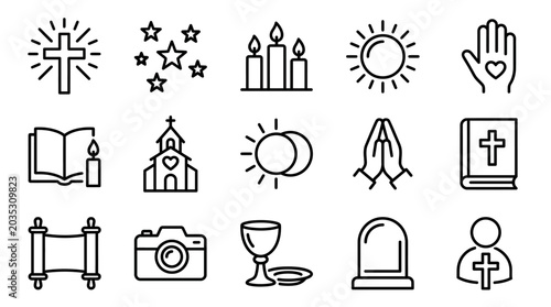 Cuadro en lienzo Collection of diverse Christian religious symbols and spiritual icons for faith