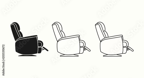 Tableau sur toile Set of Recliner Chairs in Profile View Showing Different Recline Positions for C