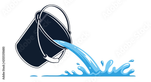 Tableau sur toile Graphic of a dark bucket spilling vibrant blue water, generating a clear splash