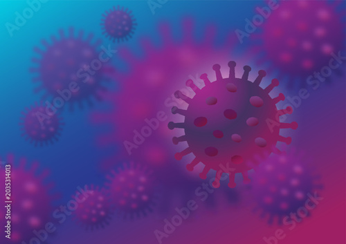 Valokuva Flu virus on blur, Biotechnology, science or medicine background.