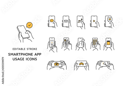 いろんなスマホアプリを操作する手のアイコンセット