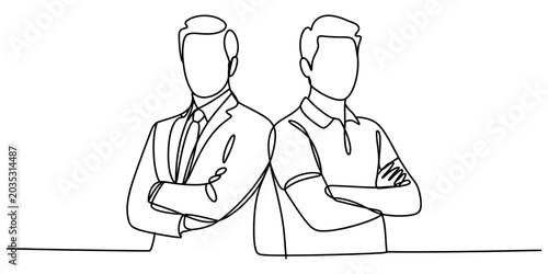 фотографія Two Businessmen Standing with Crossed Arms in Simple Line Art Style